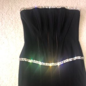 Strapless Black Bodycon Maxi Dress With Rhinestone Chain